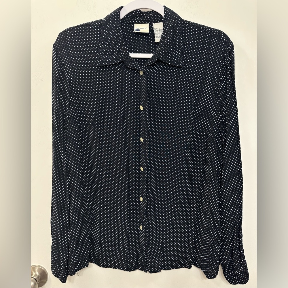 Koret Navy Blue and White Polka Dot Blouse
